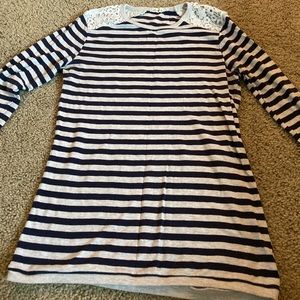 Blue and white stripped shirt with lace
